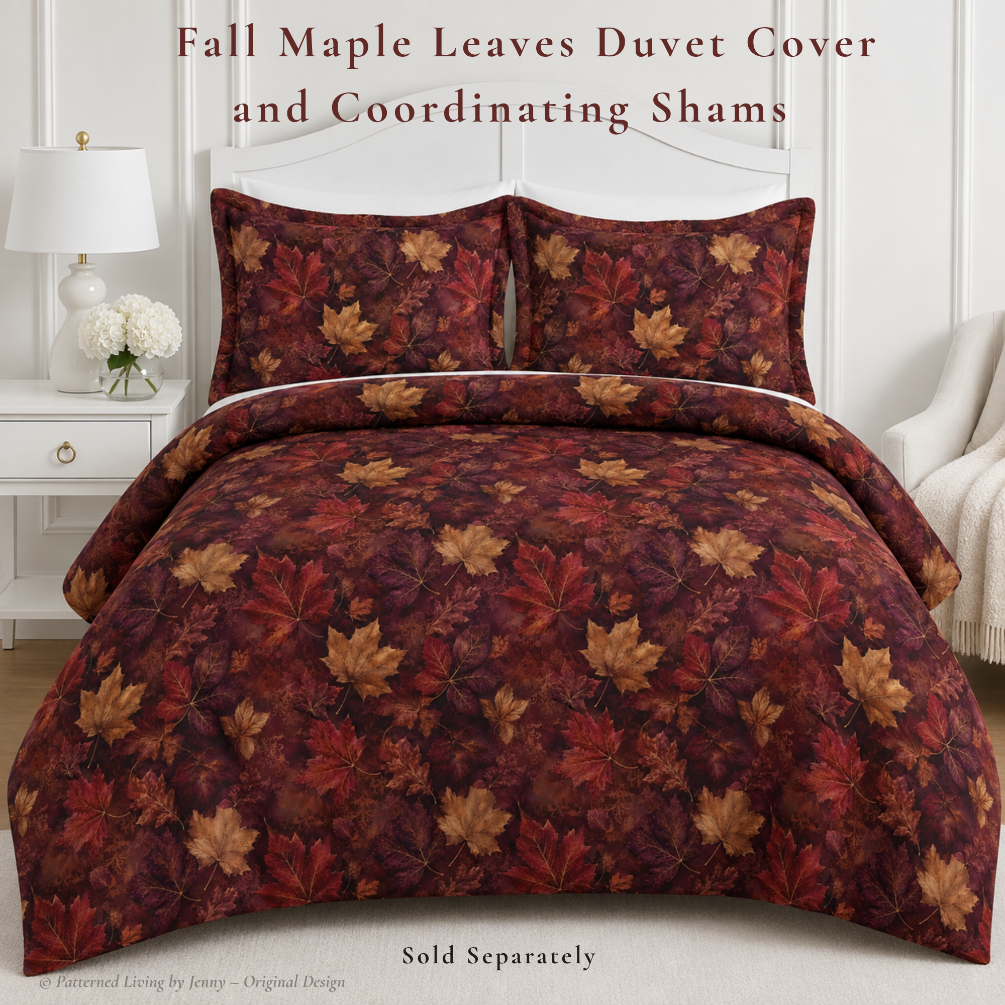Fall Maple Leaves duvet cover styled on a bed